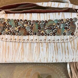 KurtMen Brand Turquoise Cream & Gold Clutch or Cross-over Shoulder bag- New